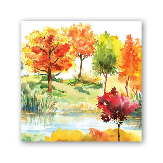 Michel Design Works Orchard Breeze luncheon napkins with colourful fall foliage design