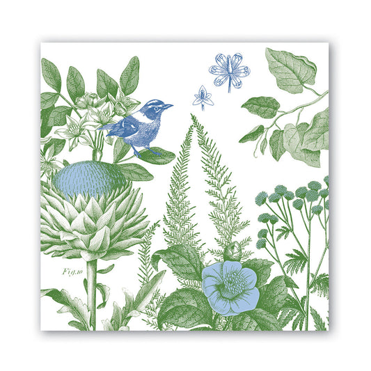 Michel Design Works Cotton & Linen luncheon napkins with backyard birds and clothesline design