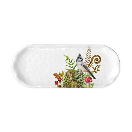Michel Design Works Moss & Oak melamine accent tray with woodland flora and fauna design