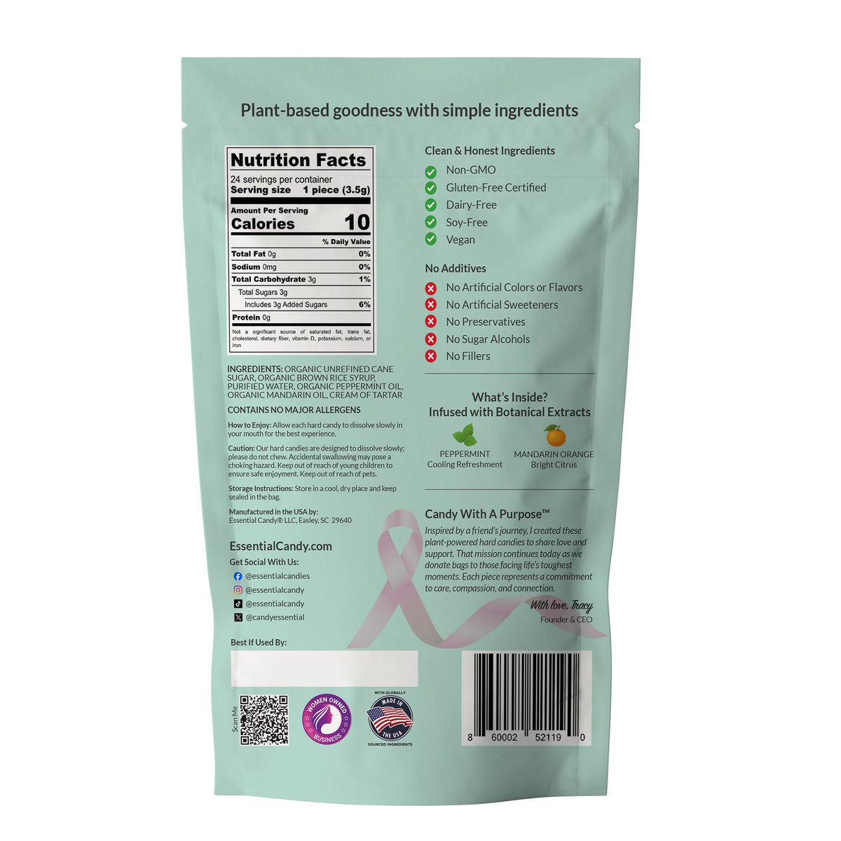 Peppermint Mandarin Better-for-You Hard Candy – Cool & Citrusy – Organic Peppermint & Mandarin – Gluten-Free, Non-GMO, Vegan ECSBND007
