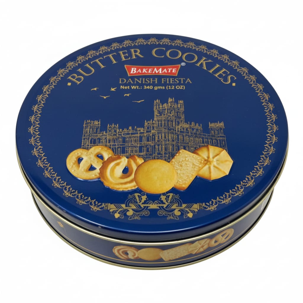 Aiva Products Bakemate Assorted Butter Cookies Tin, Traditional Danish Fiesta Holida