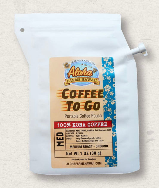 Aloha Farms Hawaii KONA Coffees - 1 oz Ready To Go Coffee Pouch, 100% - Medium Roasted