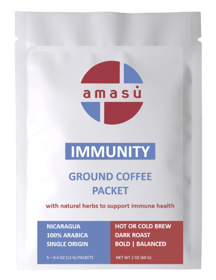 Amasu Immunity Booster - Organic Herbal Ground Coffee - 5 Single Serve Packe