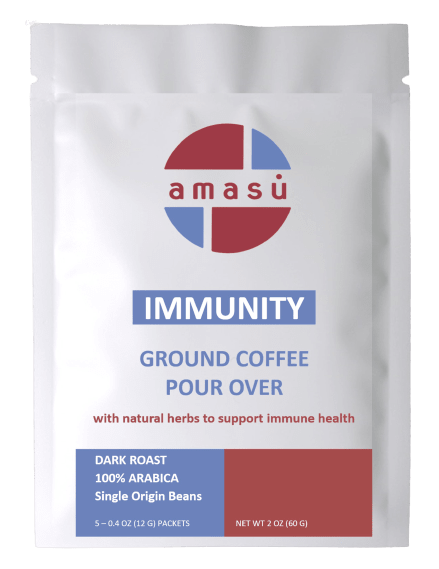 Amasu Immunity Booster - Organic Herbal Ground Coffee - 5 Single Serve Pour