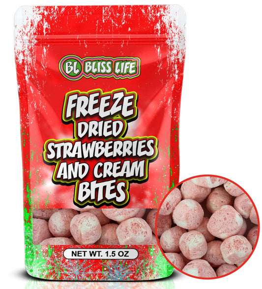 Bliss Life Freeze Dried Candy Bites - Strawberries and Cream, pouches