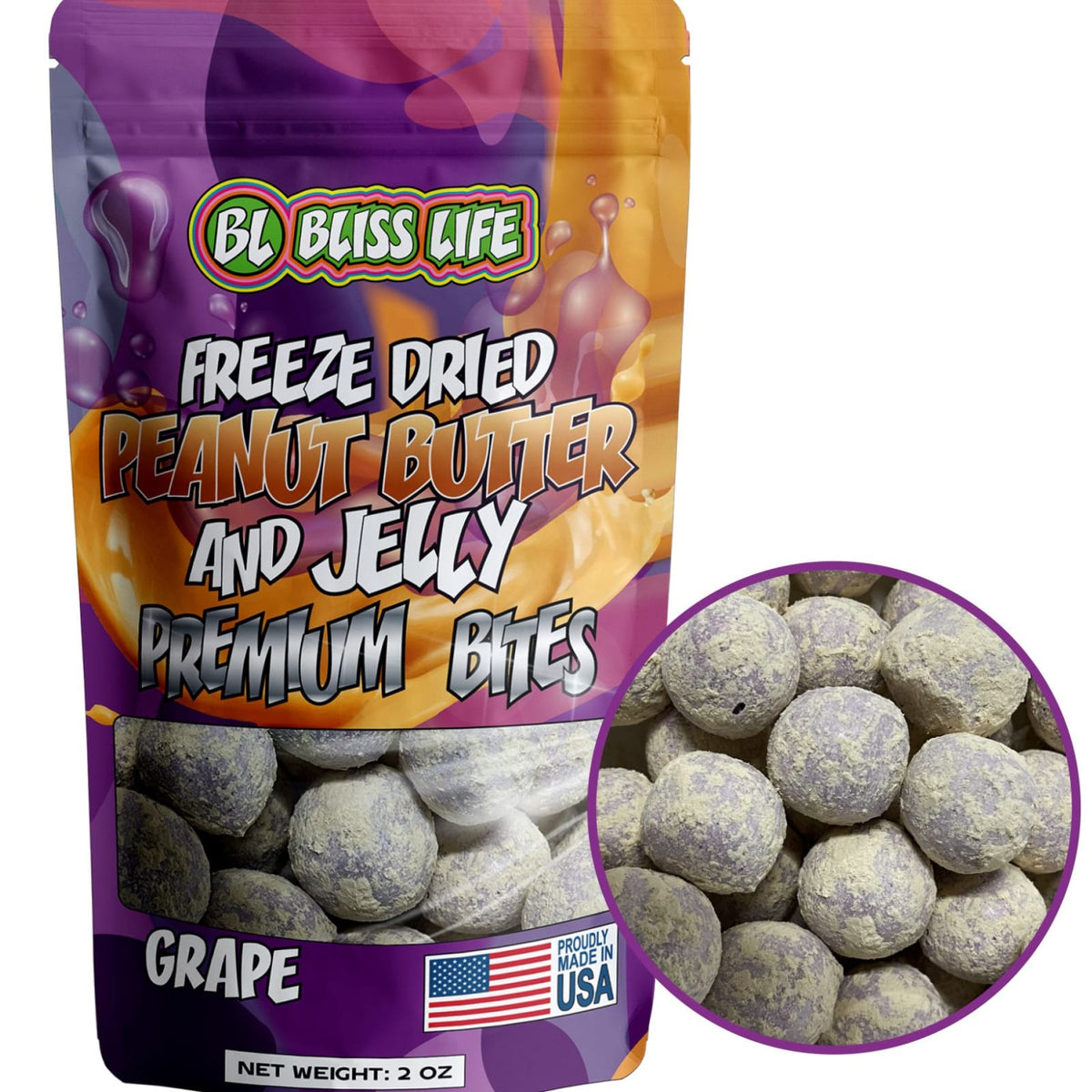 Bliss Life PB&J Premium Bites - Premium Freeze Dried PB&J Candy - PB& Grape