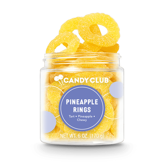 Candy Club Pineapple Rings chewy gummy candy in a 6 oz cup