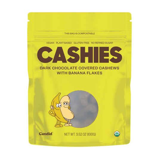 Candid CASHIES - Chocolate Covered Cashews with Banana Flakes