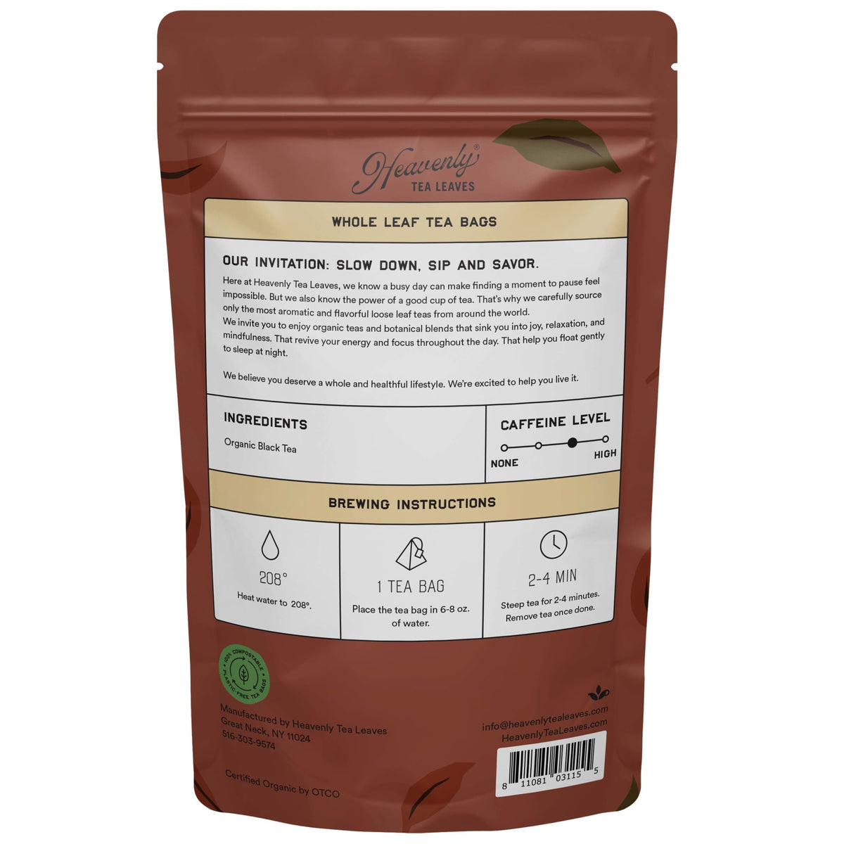 Heavenly Tea Leaves Organic English Breakfast, Bulk Compostable Pyramid Tea Bags, 50 Count HCB702-BS