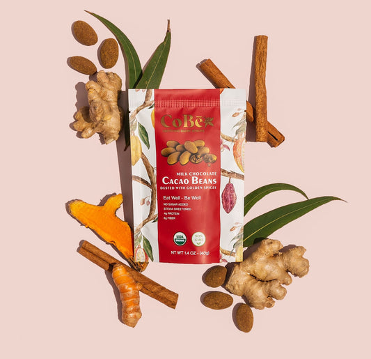 CoBe Chocolate Covered Cocoa Beans - Milk Chocolate Dusted with Golden Spic
