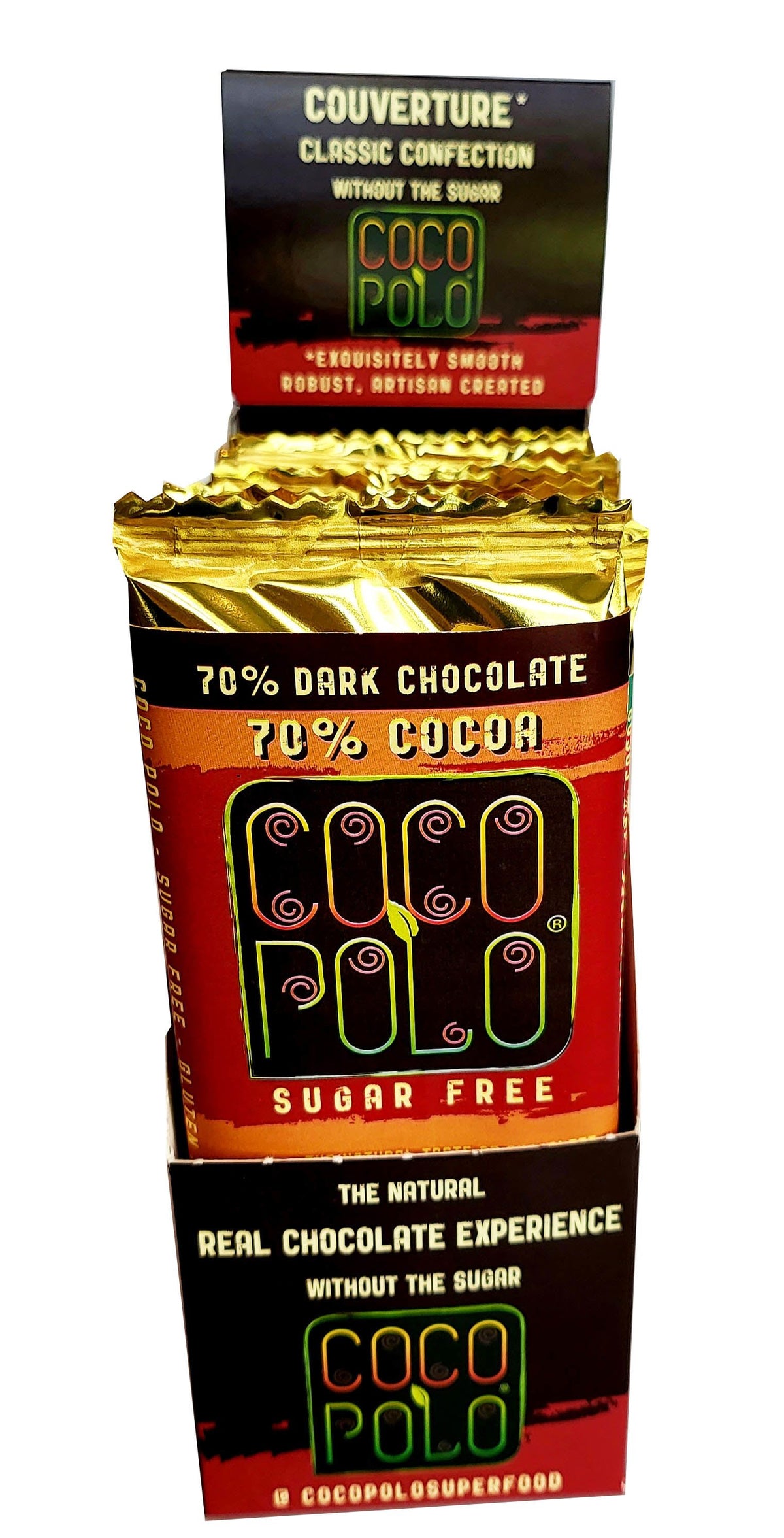 Coco Polo 70% Cocoa Dark Chocolate, Stevia Sweetened, Sugar Free, PURE DARK - 12