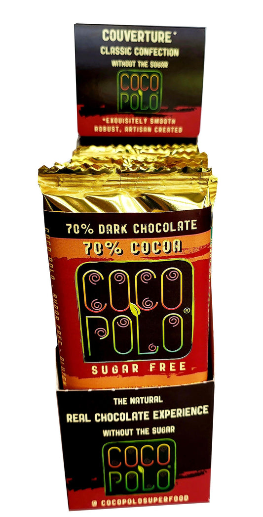 Coco Polo 70% Cocoa Dark Chocolate, Stevia Sweetened, Sugar Free, PURE DARK - 12