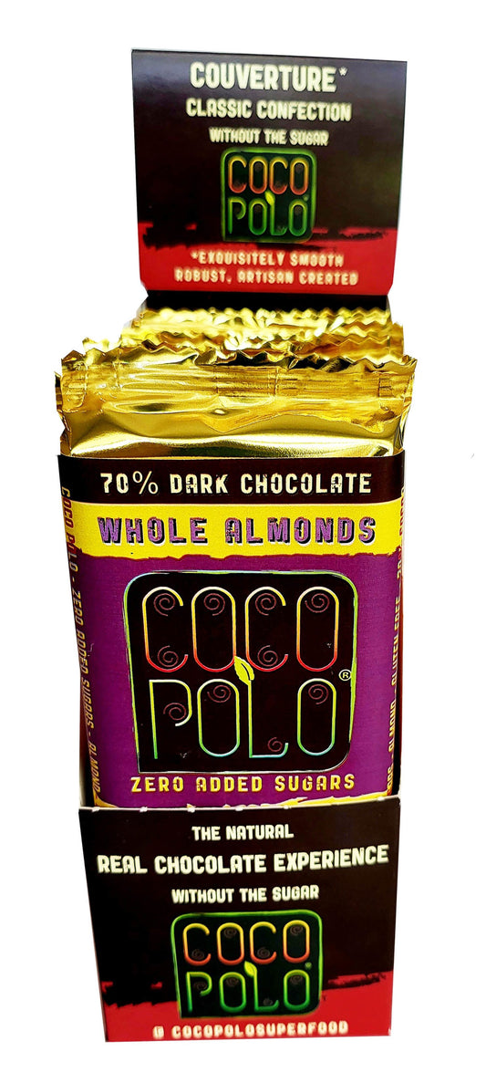 Coco Polo 70% Cocoa Dark Chocolate, Stevia Sweetened, No Sugar Added, ALMOND - 1