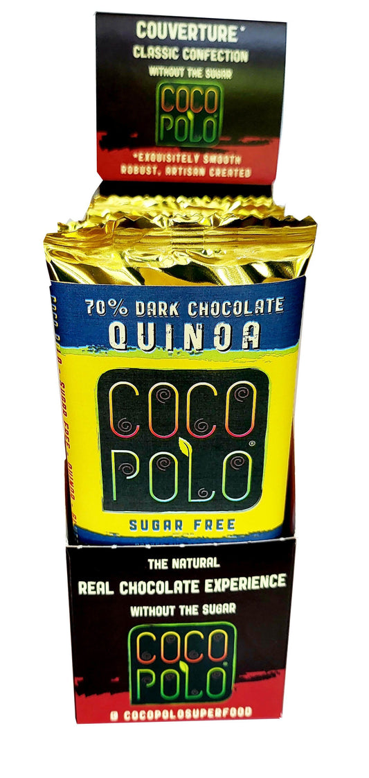 Coco Polo 70% Cocoa Dark Chocolate, Stevia Sweetened, Sugar Free, CRISPY PUFFED