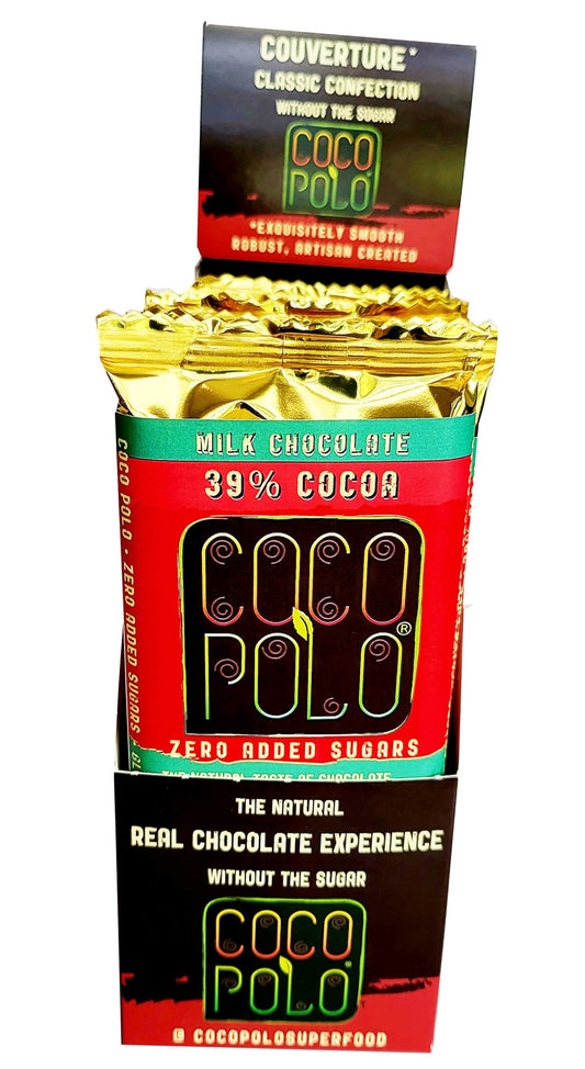 Coco Polo 39% Cocoa Milk Chocolate, Stevia Sweetened, No Sugar Added, PURE MILK