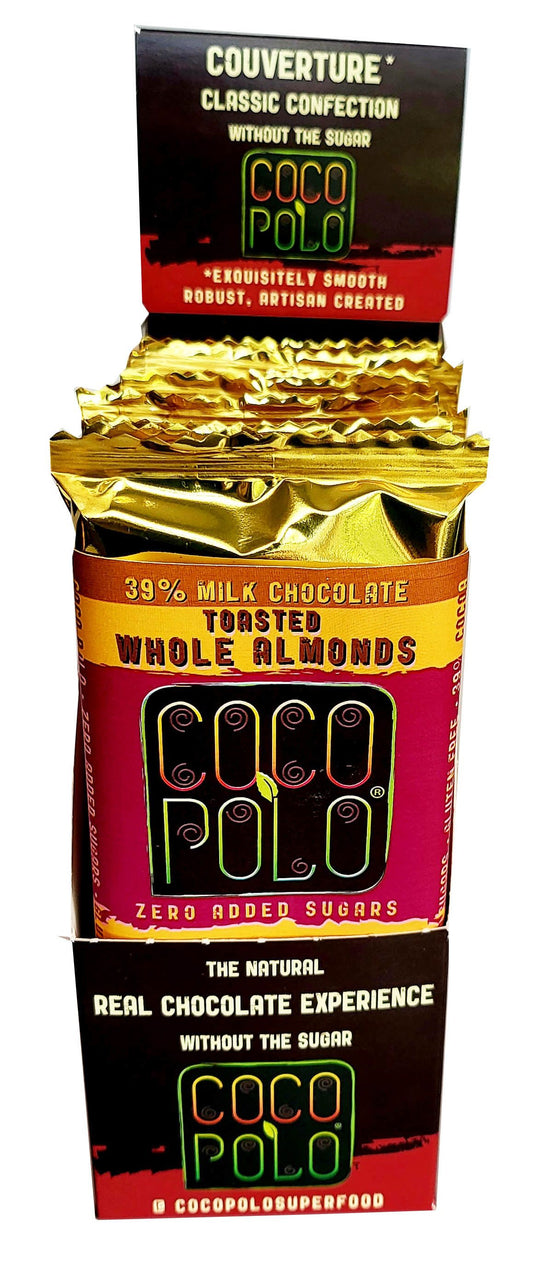 Coco Polo 39% Cocoa Milk Chocolate, Stevia Sweetened, No Sugar Added, ALMOND - 1