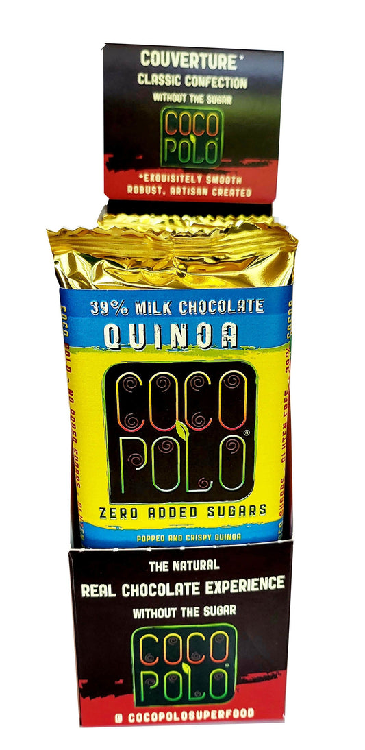 Coco Polo 39% Cocoa Milk Chocolate, Stevia Sweetened, No Sugar Added, CRISPY PUF