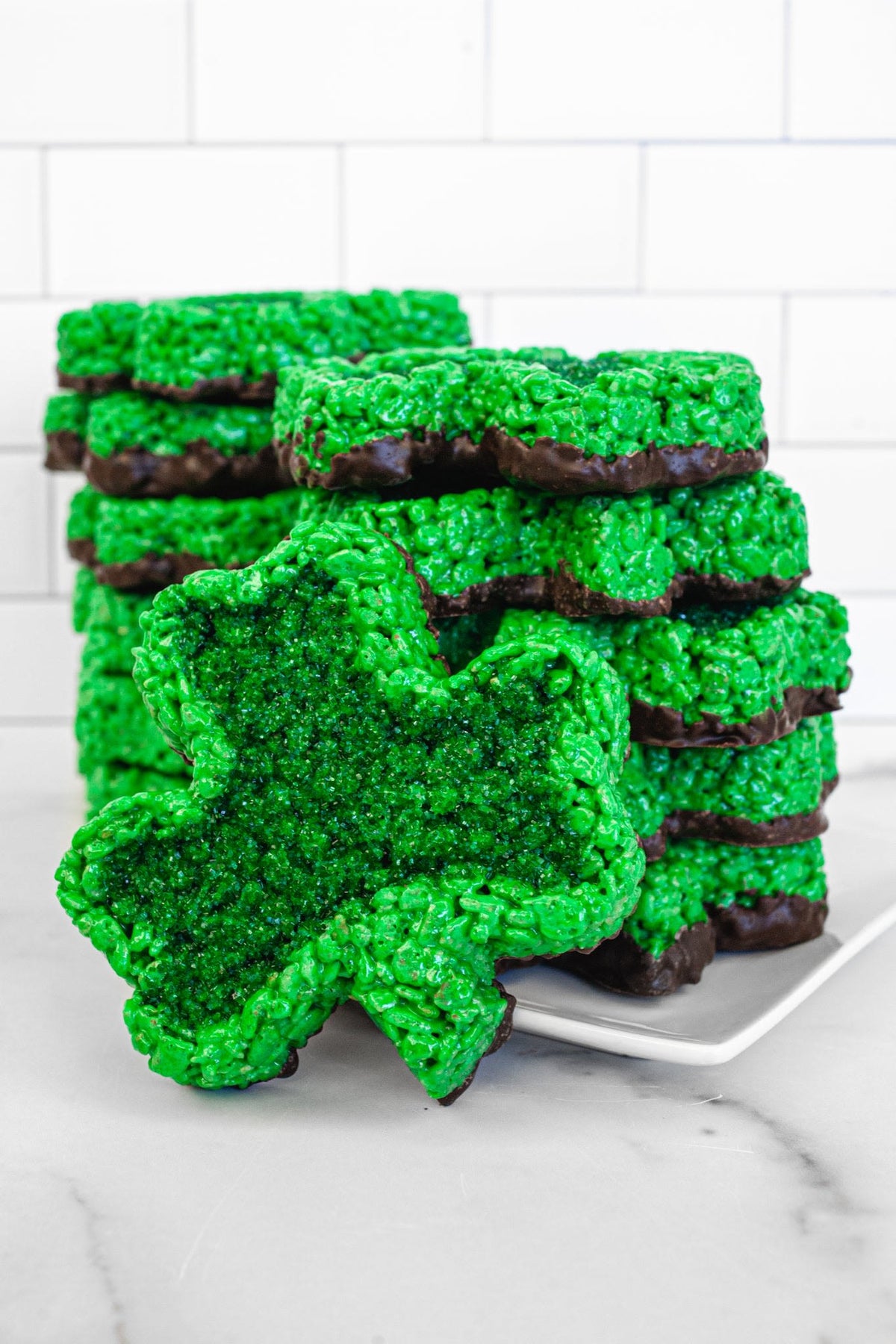 Creative Crispies Co Shamrock Chocolate and Mint Rice Crispie Treats