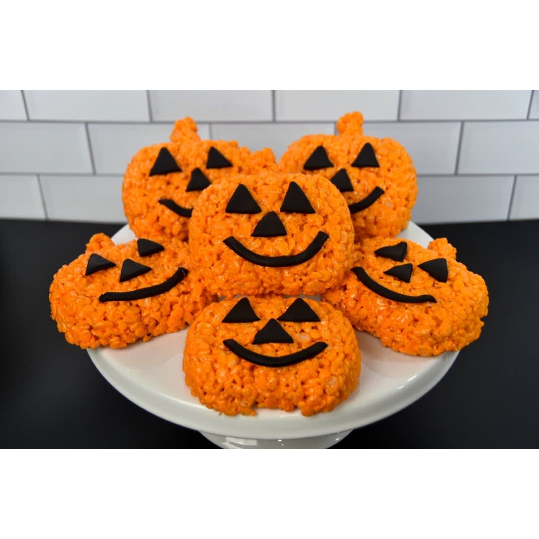 Creative Crispies Co Halloween Pumpkin Jack O' Lantern Rice Crispie Treats