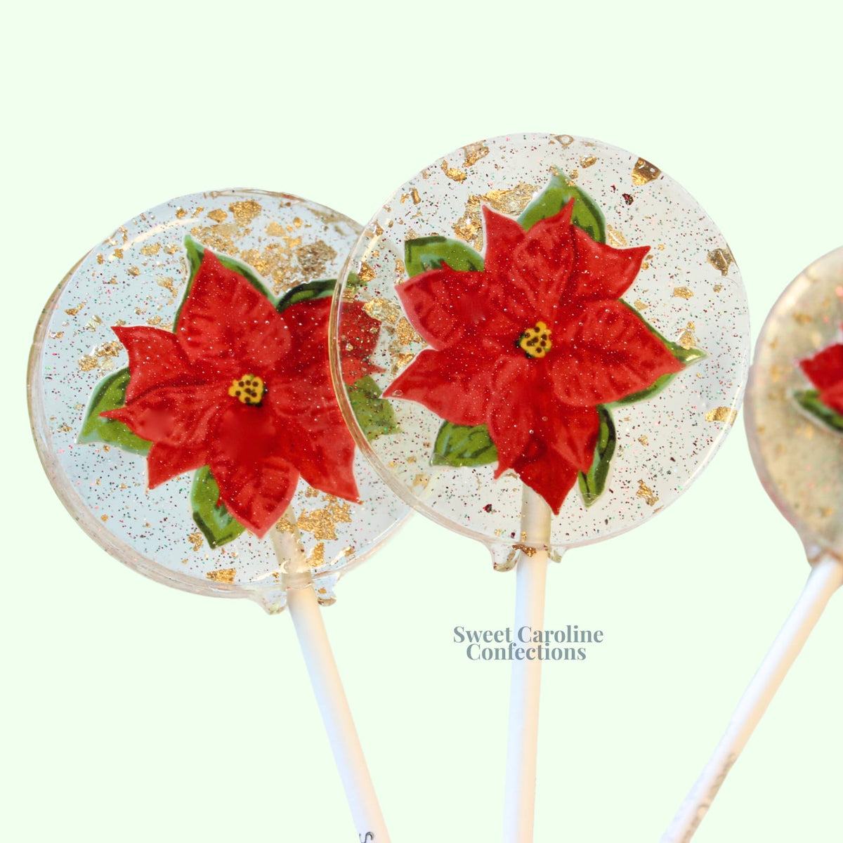Poinsettia Lollipops, Black Cherry Flavor, 10/Case-VEGAN 00072