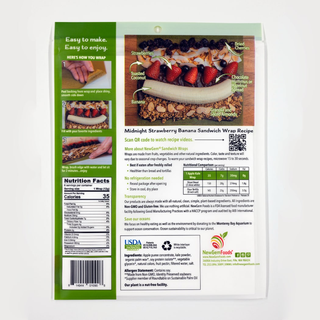 Apple Kale - 6pk Sandwich Wraps GEM-KAP-87-6-RS
