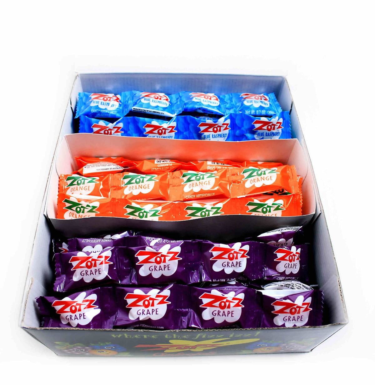 Zotz Blue Raspberry, Orange, Grape 4 Packs 070650000088