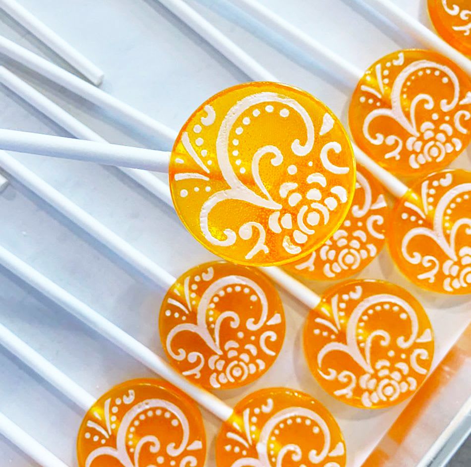 Mango Fruit Cream Lollipops with Candied Vanilla Frosting MANGO
