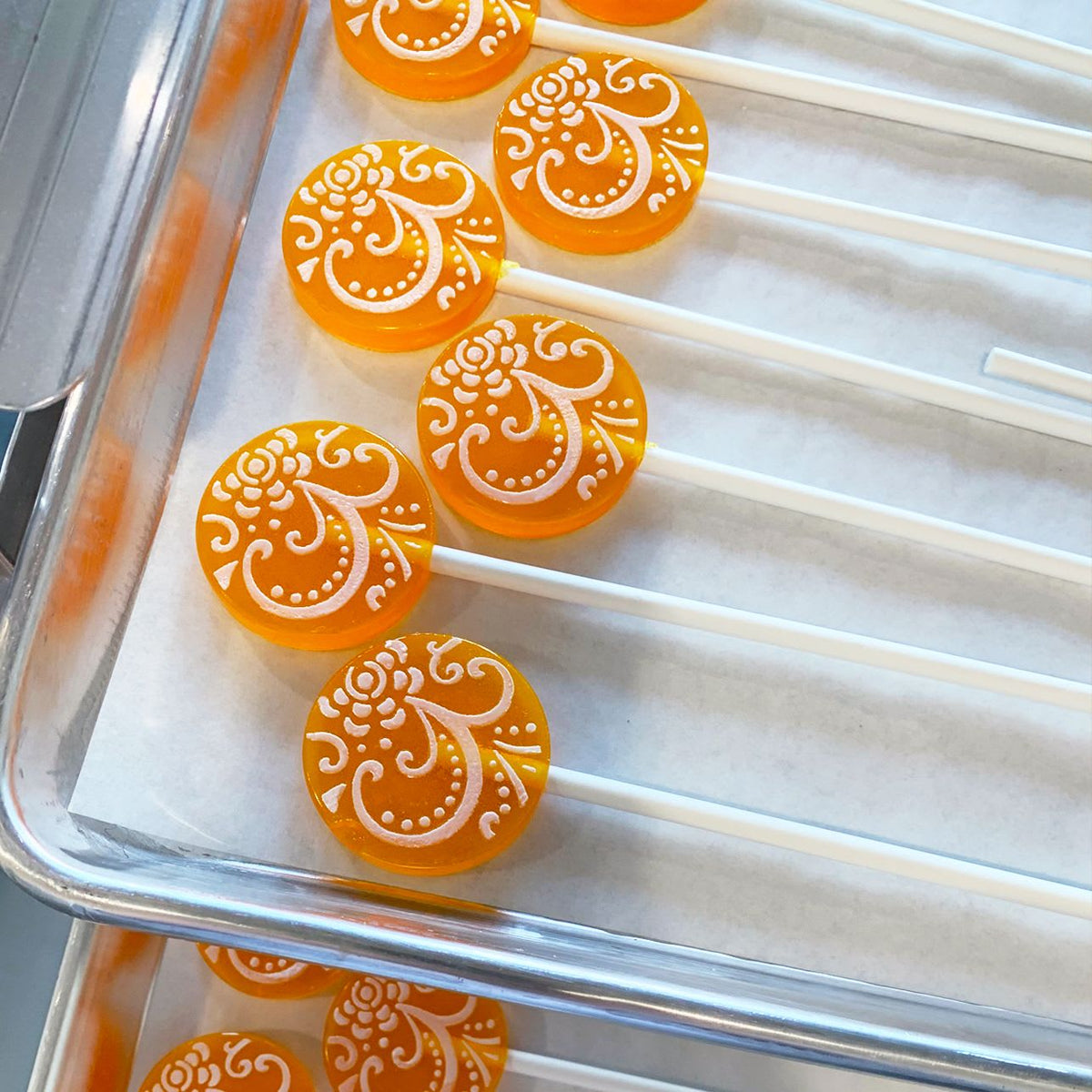 Mango Fruit Cream Lollipops with Candied Vanilla Frosting MANGO