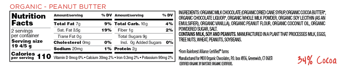 Organic Peanut Butter & Milk Chocolate Large Bar, 1.4 oz 024