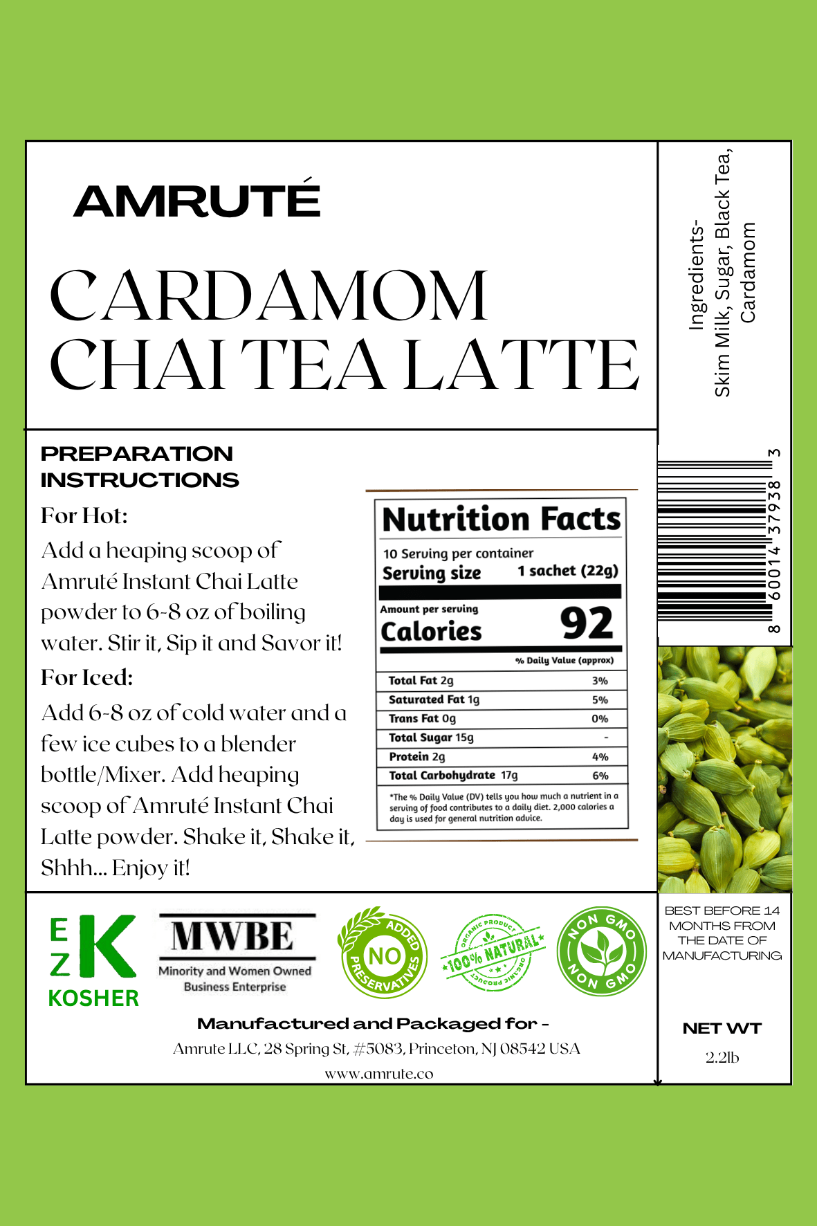 Amruté Chai Tea Latte 2.2lb Bag CarCas002