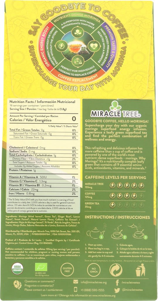 Organic Moringa Energy Tea, 16ct MT-GGL-16