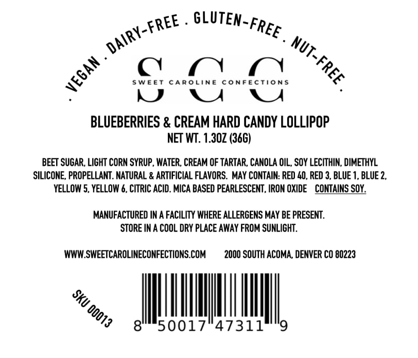 Marble Lollipops, Blueberries & Cream, 10/Case -VEGAN 00013