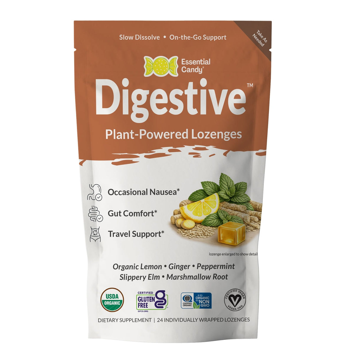 Essential Candy Digestive Organic Botanical Lozenges – Supports Nausea Support, Travel