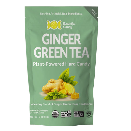 Essential Candy Ginger Green Tea Better-for-You Hard Candy – Refreshing & Uplifting –