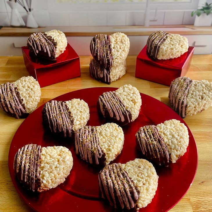 Valentine's Day Chocolate Dipped Heart Rice Crispie Treats