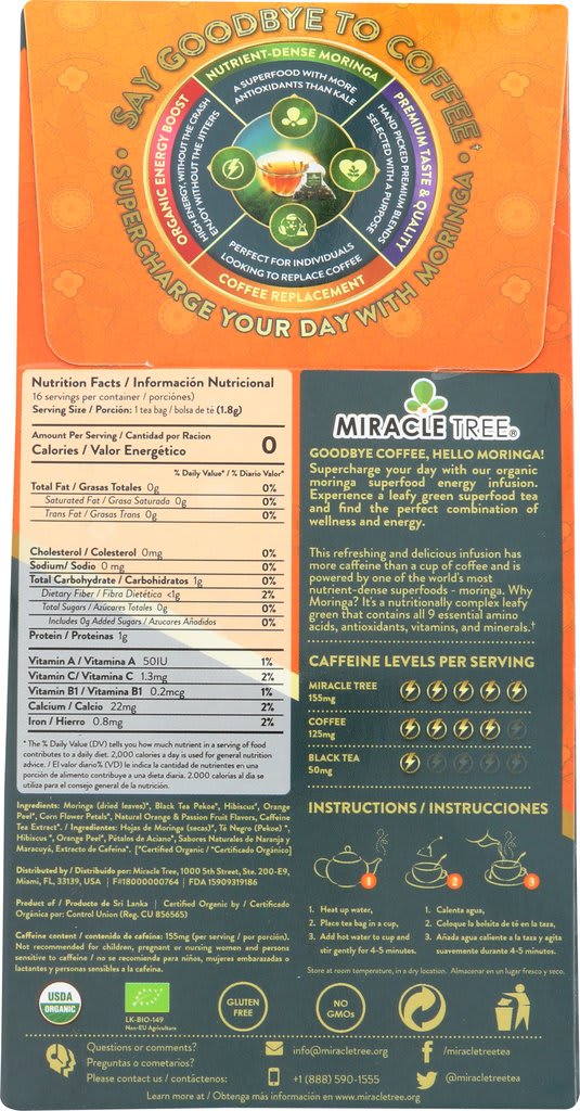 Organic Moringa Energy Tea, 16ct MT-OPB-16