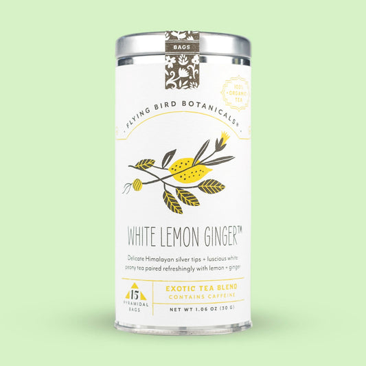 Flying Bird Botanicals White Lemon Ginger - 15 Tea Bag Tin