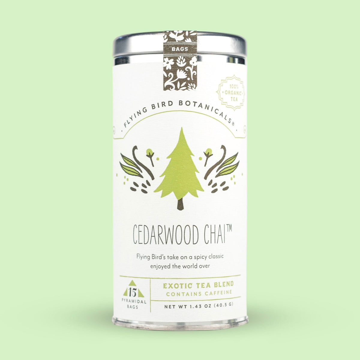 Flying Bird Botanicals Cedarwood Chai - 15 Tea Bag Tin