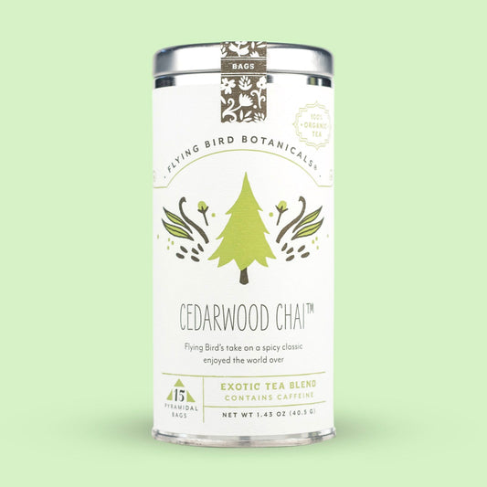 Flying Bird Botanicals Cedarwood Chai - 15 Tea Bag Tin