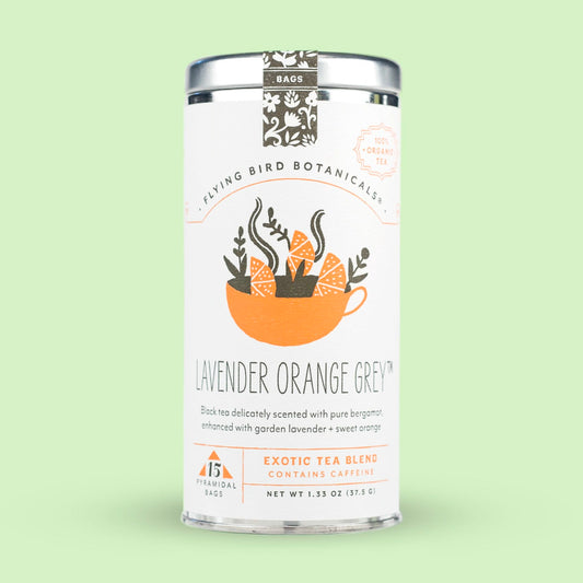 Flying Bird Botanicals Lavender Orange Grey - 15 Tea Bag Tin