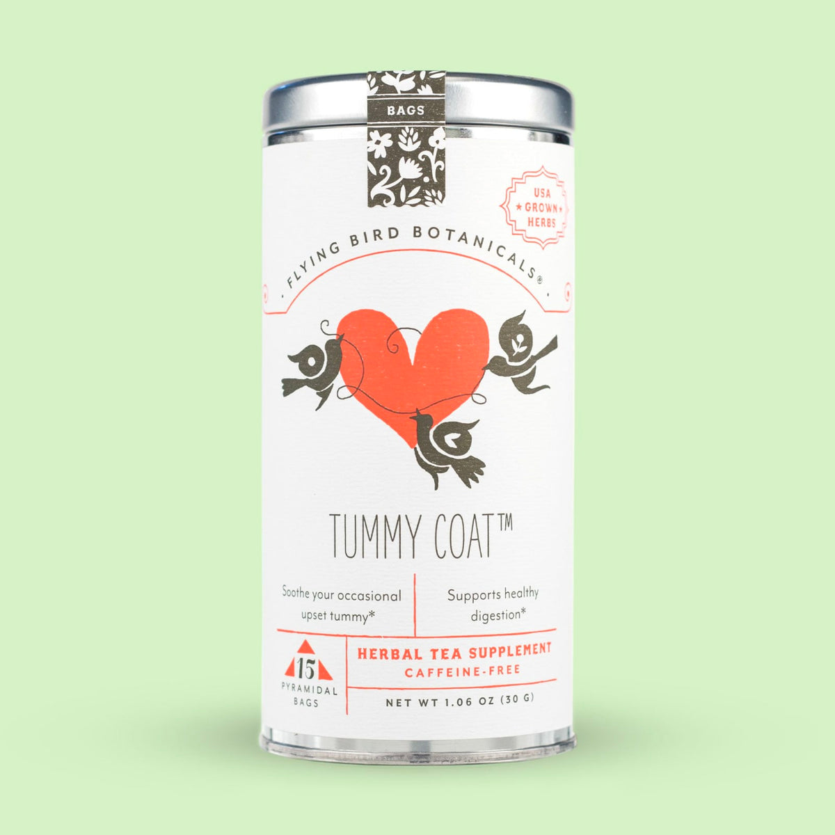 Flying Bird Botanicals Tummy Coat - 15 Tea Bag Tin