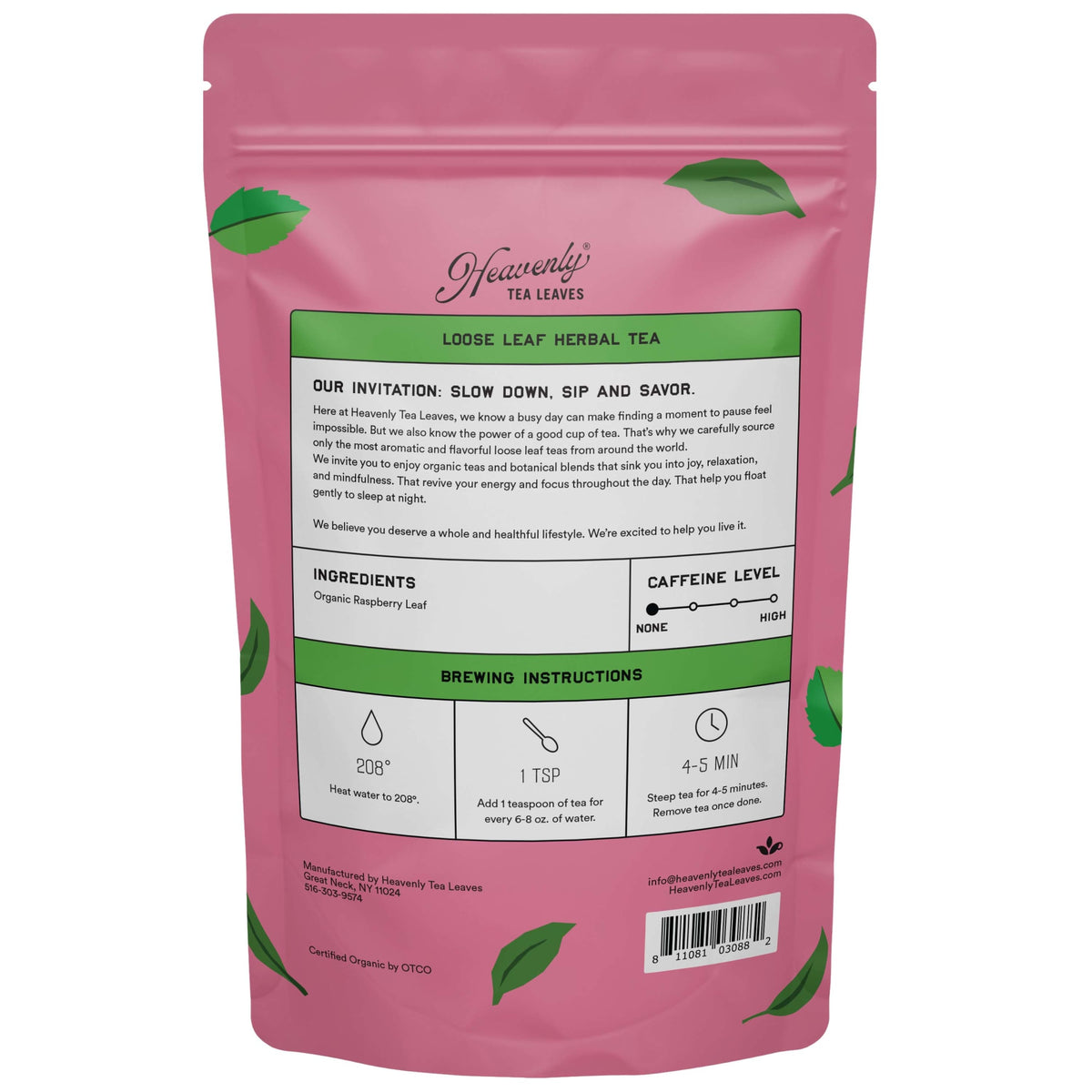 Heavenly Tea Leaves Organic Raspberry Leaf, Bulk Loose Leaf Herbal Tea, 1 Lb. HWH001-16