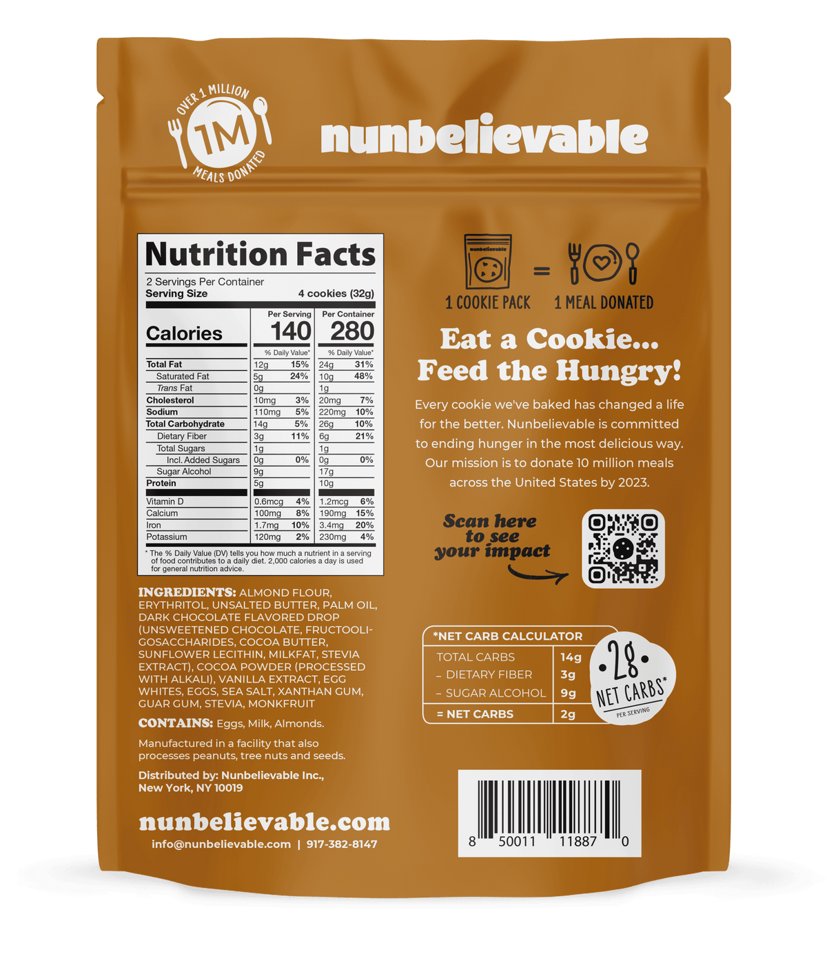 Nunbelievable Low Carb, Gluten Free Double Chocolate Chip Cookies NUNB-KTO-DC-006-R