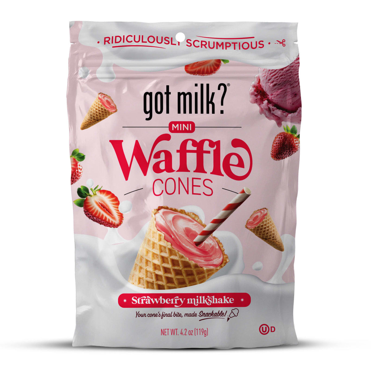 Got Milk? Snacks 4.24oz Got Milk Mini Waffle Cones - Strawberry Milkshake