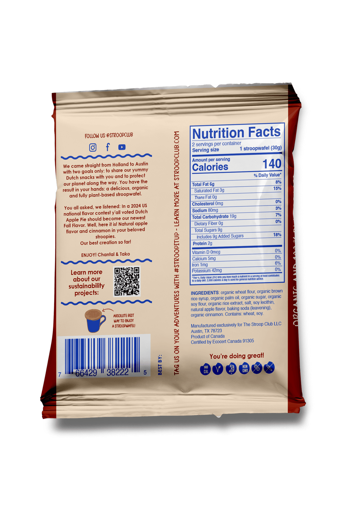 Organic and Plant Based Stroopwafel 2-Pack - Apple Pie Caramel PIE12X2MC