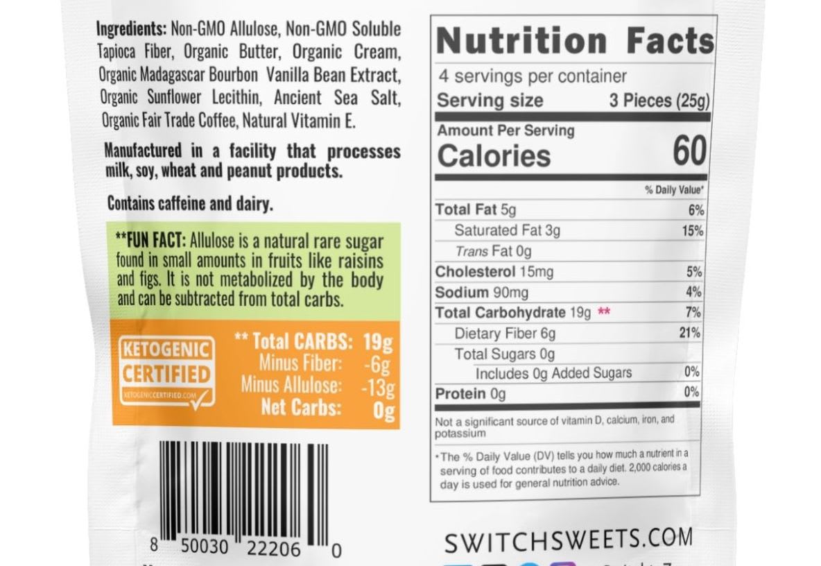 SWITCH® Coffee Caramels (Zero Sugar, Keto Certified) SCF-100g-CS12