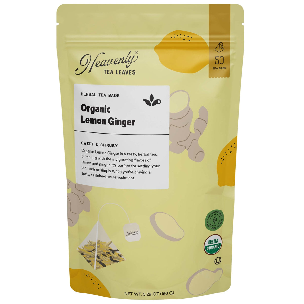 Heavenly Tea Leaves Heavenly Tea Leaves Organic Lemon Ginger, Bulk Compostable Pyramid Tea