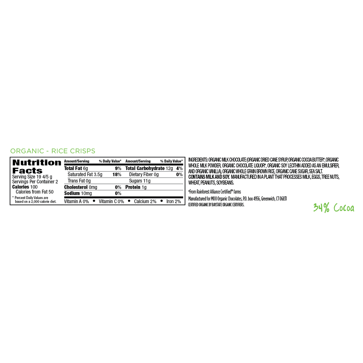 Organic Rice Crisps & Milk Chocolate Large Bar, 1.4 oz 027