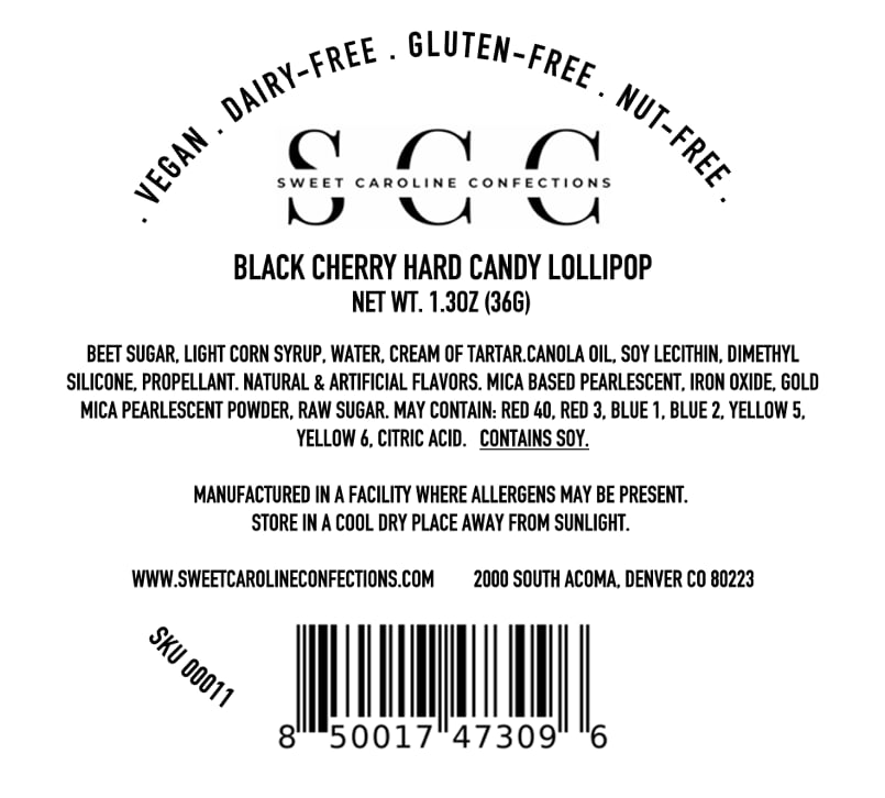 Gold Sparkle Lollipops, Black Cherry, 10/Case -VEGAN 00011