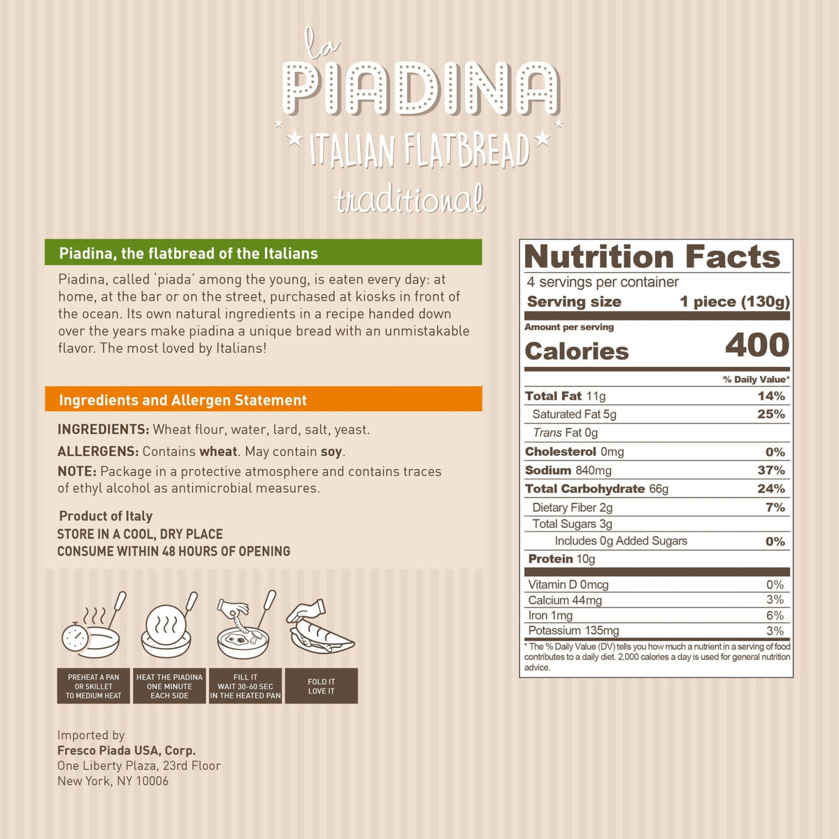 Piadina Traditional (Italian Flatbread) 856053006076